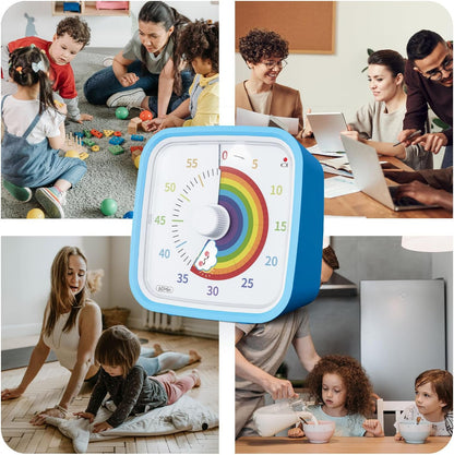 Yunbaoit Rainbow Visual Timer for Kids, 60-min Countdown Timer, Blue | Protective Case, No Ticking, Mute and Ringing Alarm Available, Time Management Tool, Low Power Reminder, for Study,Game,Work
