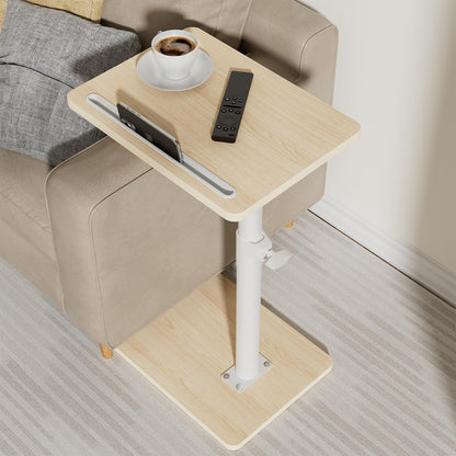 YUHFERA Sofa Armrest Tray Table for Couch - 360° Swivel Height Adjustable End for Small Spaces, Snack Side Table for Bed or Chair with Phone & Tablet Slot (Rustic,Standard)