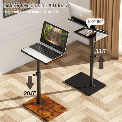 YUHFERA Sofa Armrest Tray Table for Couch - 360° Swivel Height Adjustable End for Small Spaces, Snack Side Table for Bed or Chair with Phone & Tablet Slot (Rustic,Standard)