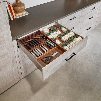 Rev-A-Shelf Trim-to-Fit Knife Block Drawer Insert Organizer with Separate Compartment for Kitchen Utensils, 55 Slot Storage Tray, Walnut, 4WDKB-WN-1