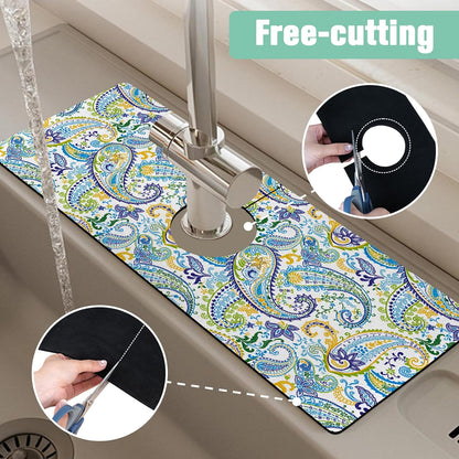 Kitchen Sink Splash Guard Faucet Mat 24" X 5.5" Tropical Leavesl Absorbent Fast Drying Mat Faucet Draining Mat Sink Splash Guard Behind Faucet Drip Catcher for Kitchen Bathroom