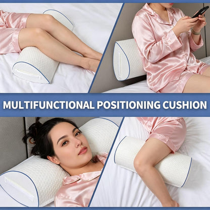 Memory Foam Knee Pillow for Back Sleepers, Spinal Alignment, Gray | Teardrop shape, leg cradle, 22"x10"x6", machine-washable cover, cooling air-layer, post-surgery & side sleep use