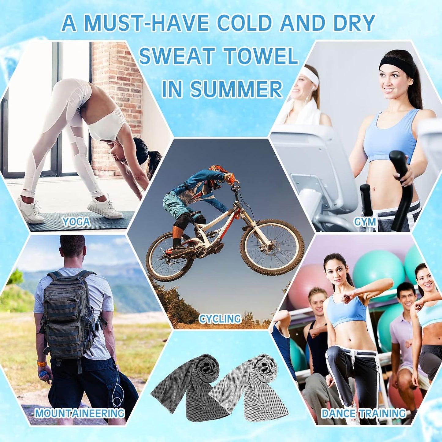 BBTO Cooling Towel Microfiber Ice Cool Cold Sport Face and Neck Soft Breathable Chilly Sweat Towel for Yoga Gym Workout Hot Weather Camping Running, 32 x 12 Inches