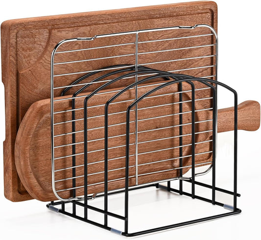 Cutting Board Organizer, Matte Black | Heavy Duty Rack, 2 Extra Wide (1.38") & 3 Narrow (0.78") Slots