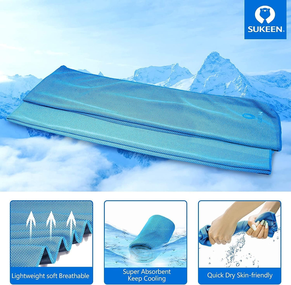 Sukeen Cooling Towels 6 Pack (40"x12"), Cooling Neck Wraps, Ice Towels, Microfiber Breathable Cooling Towel for Hot Weather, Sweat Towel for Gym, Sport, Running, Golf, Workout, Camping, Fitness