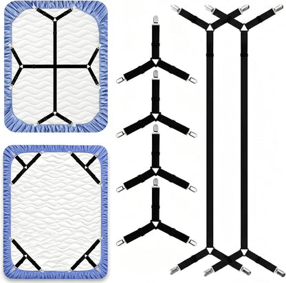 2 Pack Bed Sheet Straps Adjustable Criss - Cross Sheet Holders for Corners Heavy Duty Bed Sheet Clips Fasteners Keep Sheets in Place on Mattress Black