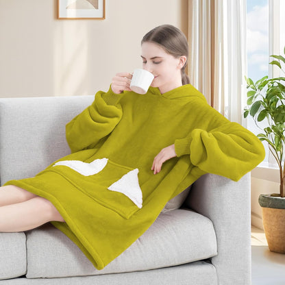 Wearable Blanket Hoodie, Oversized Sherpa Fleece Sweatshirt Blanket with Giant Hood Pocket and Sleeves for Adult, Warm & Cozy Grey Blanket Gifts for Women