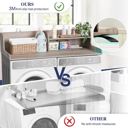 DTK Washer Dryer Wood Countertop with Shelf, Laundry Topper with Non-Slip Mat,27.55" Depth x 54" Width Dryer Covers for The Top with Edge Rails, Black