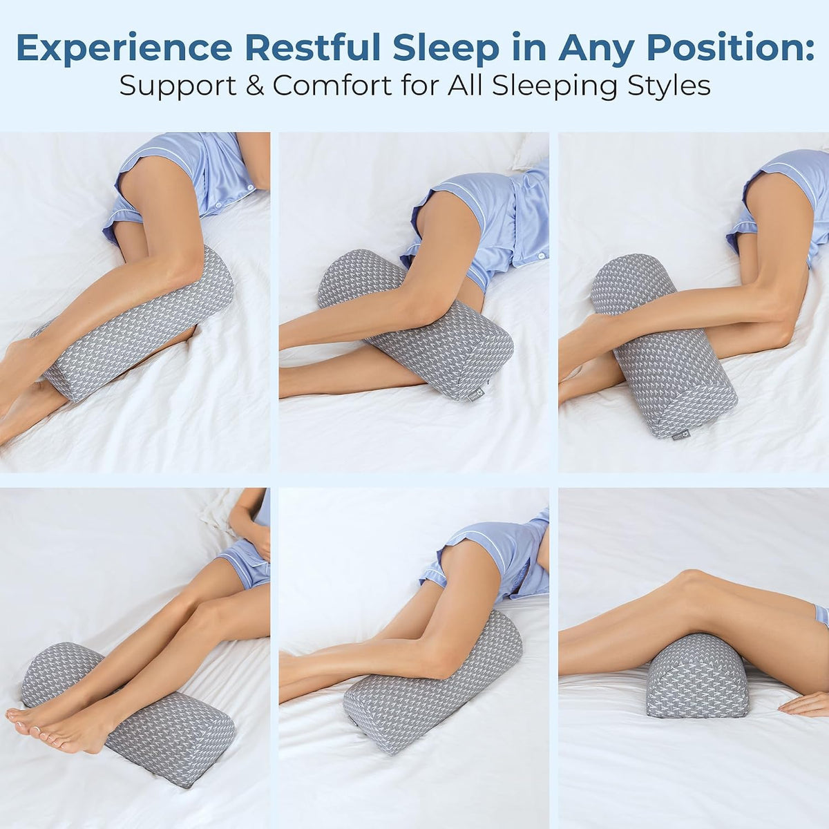5 STARS UNITED Half Moon Bolster Semi-Roll Pillow and Knee Pillow for Side Sleepers - Bundle, 100% Memory Foam