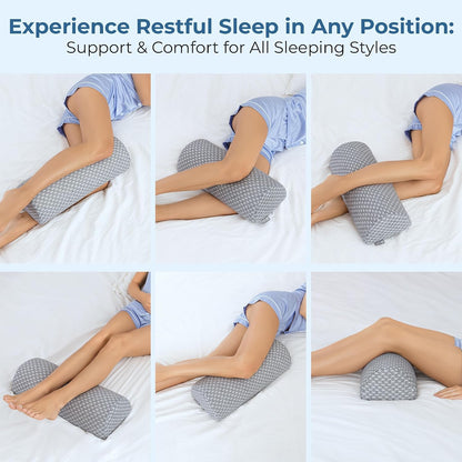 5 STARS UNITED Half Moon Bolster Semi-Roll Pillow and Knee Pillow for Side Sleepers - Bundle, 100% Memory Foam