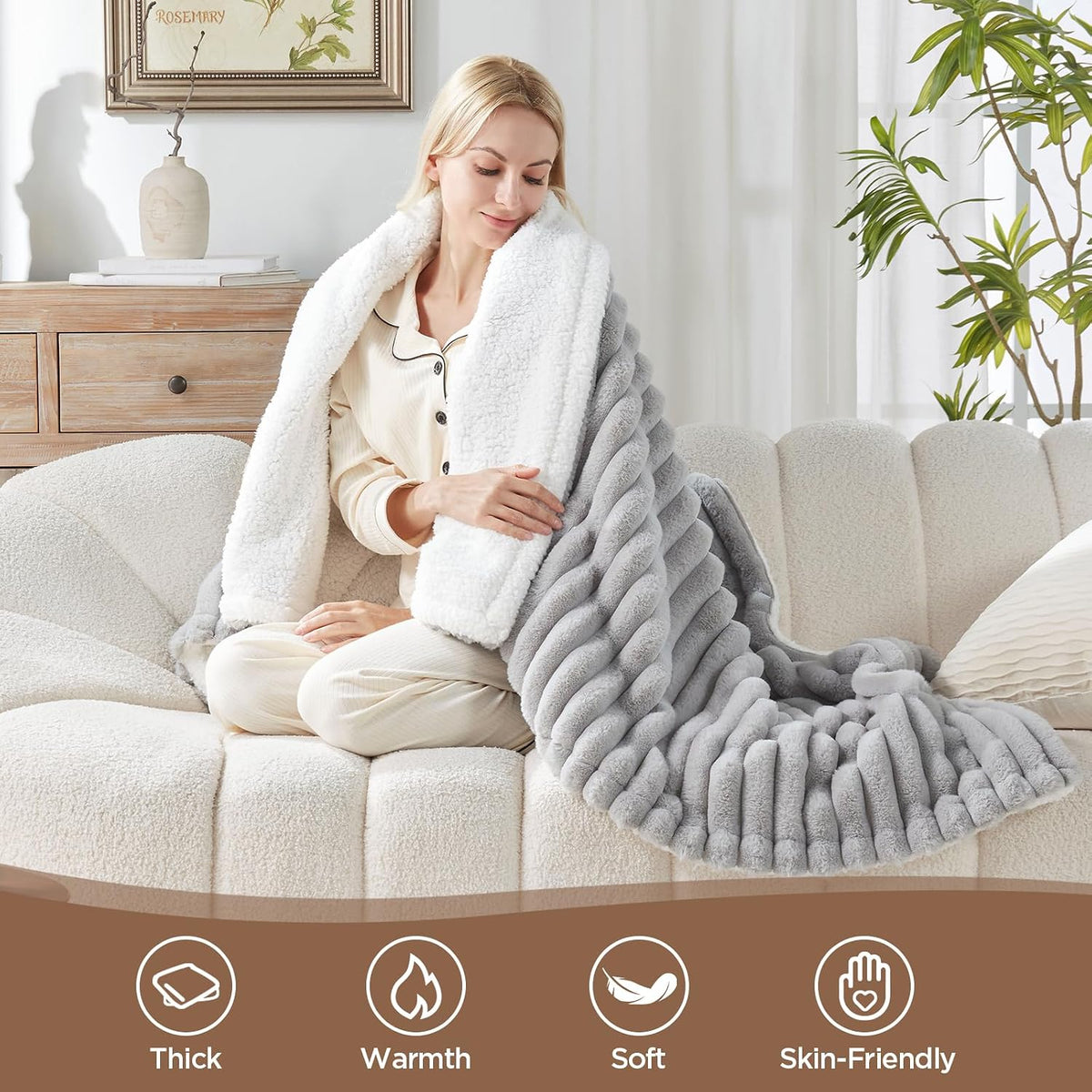 Westinghouse Heated Throw Blanket, 50"x60", Charcoal, ETL Certified