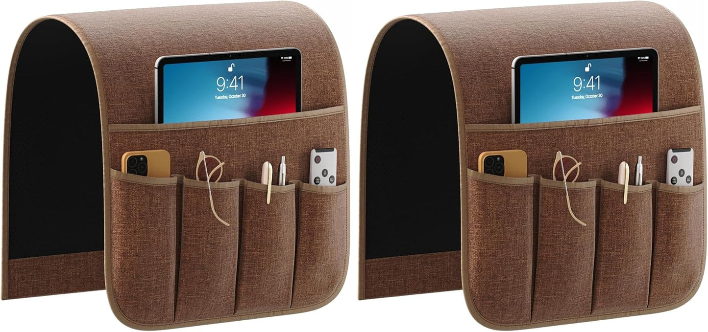 Sofa Armrest Organizer Non-Slip Remote Control Holders for Recliner Couch Chair Armchair Caddy with 5 Pockets for Table,Cell Phone,Ipad,Magazines,Books (Black, 13 x 35 Inch)