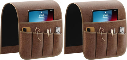 Sofa Armrest Organizer Non-Slip Remote Control Holders for Recliner Couch Chair Armchair Caddy with 5 Pockets for Table,Cell Phone,Ipad,Magazines,Books (Black, 13 x 35 Inch)