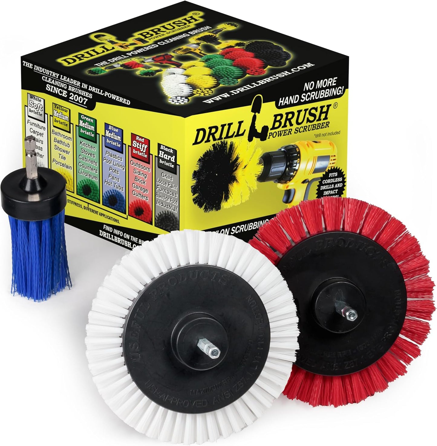 Tile and Grout Cleaning Drill Brush Set - Bathroom Scrub Brush for Drill | 3 pack Drill Brush Power Scrubber Cleaning Brush Yellow Medium Stiffness - Shower Floor Scrub Brush for Drill - Crevice Brush