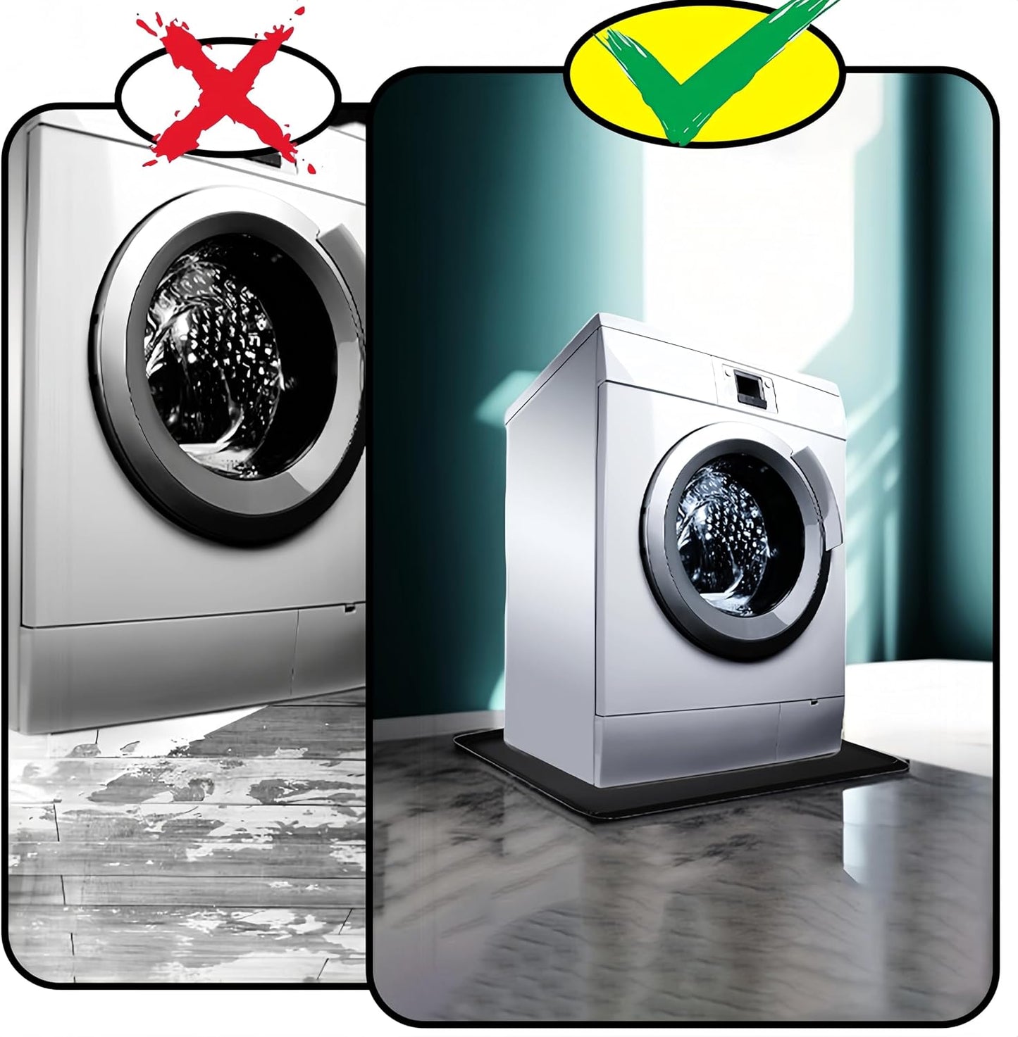 27×27inch Washer Drain Pan Silicone Mat, With Raised Edge Washing Machine Silicone Mat, Multi-function Non Slip, Soft Foldable Portable Waterproof Pad（black）