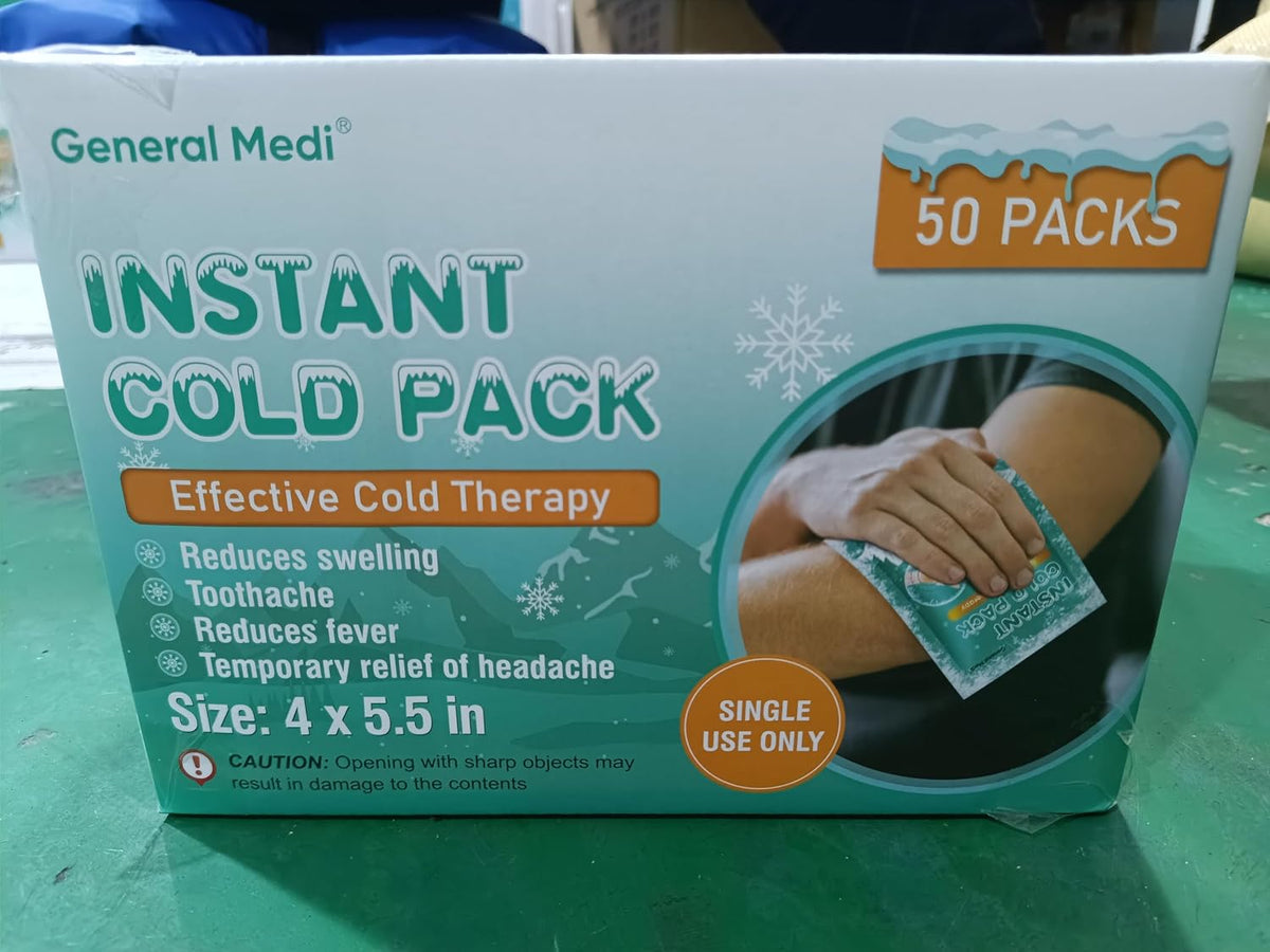 General Medi Instant Ice Cold Pack (4”x 5.5”) – 25 Packs Disposable Cold Therapy Ice Packs for Pain Relief, Swelling, Inflammation, Sprains, Toothache – for Athletes & Outdoor Activities