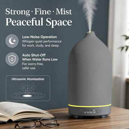 Gooamp 200ML Ceramic Essential Oil Diffuser for Home - Ultrasonic Aromatherapy Diffuser Humidifier with 7 Color LED Lights, Auto Shut-Off, 3 Timers for Bedroom, Office, Yoga, Black
