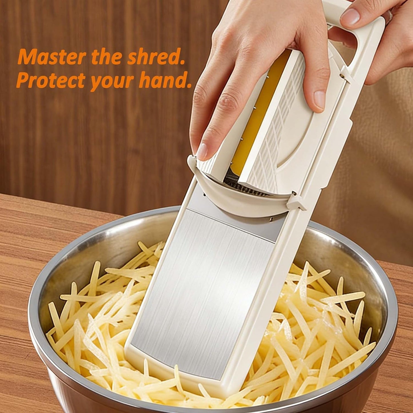 Mandoline Food Slicer for Kitchen, Potato, Tomato, Carrot, Onion, Vegetable and Fruit Cutter, with 4 Stainless Steel Blades and 1 Safety Guard, BPA-Free Plastic Body