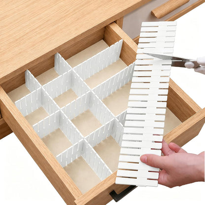 Adjustable Drawer Dividers, Cut-to-Fit DIY Organizers, White,16 Pack | For Tidying Cutlery, Makeup, Clothes and Dresses in Drawers, Desks and Storage Boxes for Kitchen, Bathroom, Bedroom & Office