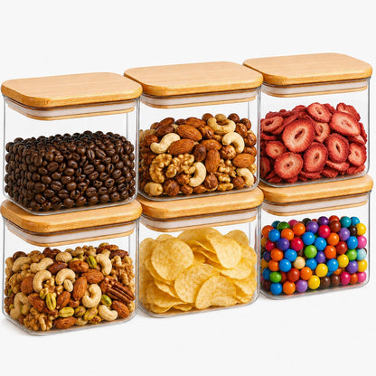 ComSaf Spice Jars 8oz Set of 6, Small Seasoning Containers with 9 Labels | Small Glass Jars With Labels, Empty Rectangle Canisters, Spice Rack Organization, Loose Tea, Herb, Powder, Dry Good, BPA Free