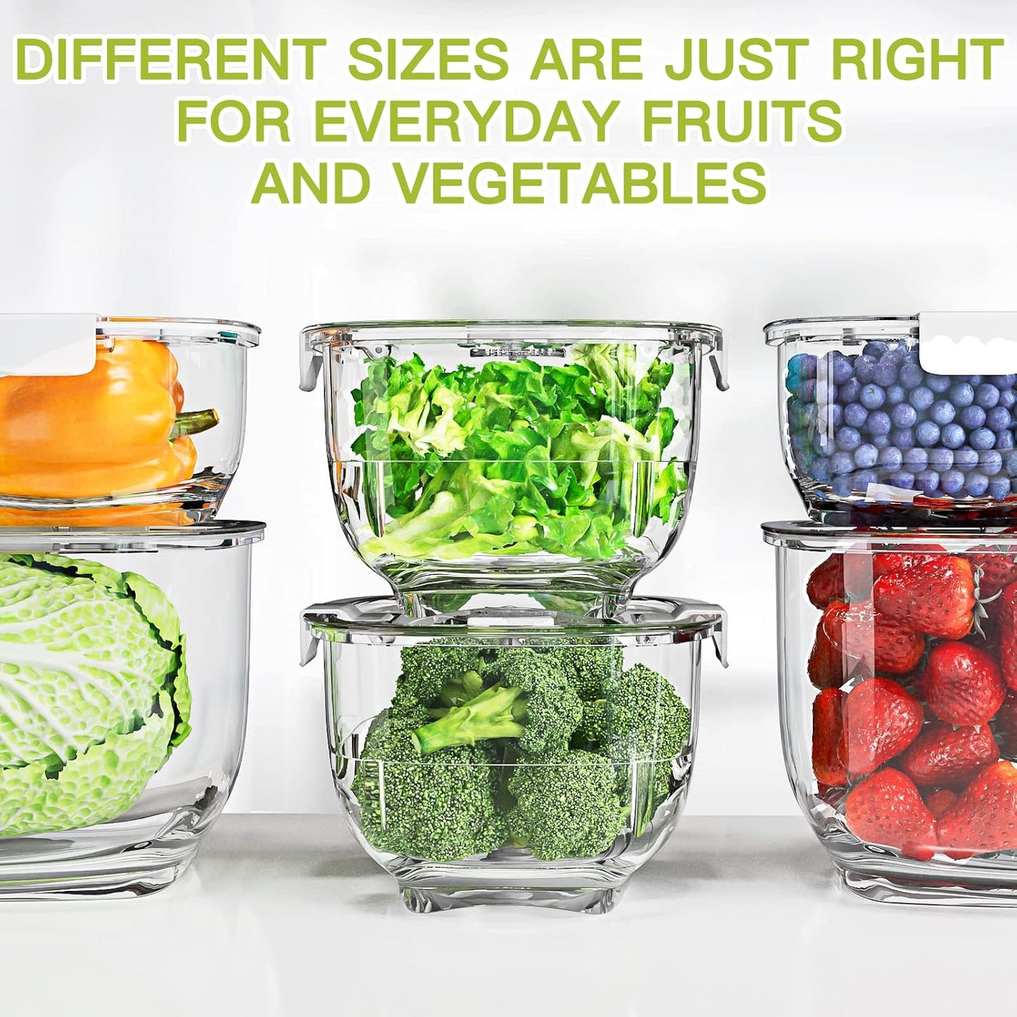 LUXEAR Fresh Produce Vegetable Fruit Storage Containers 3Piece Set, BPA-free, Partitioned Salad Container, Fridge Organizers, Used in Storing Fruits Vegetables, White