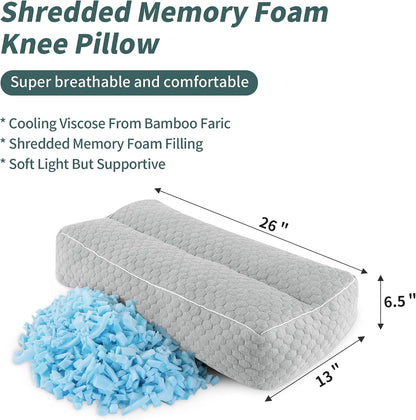 HOMBYS Shredded Memory Foam Knee Pillow for Side Sleepers, 6.5" Height Pillow Between Legs for Aligns Spine & Relieves Pressure Hip & Leg Elevation, Supportive Pillow for Pregnancy, Sciatica, White