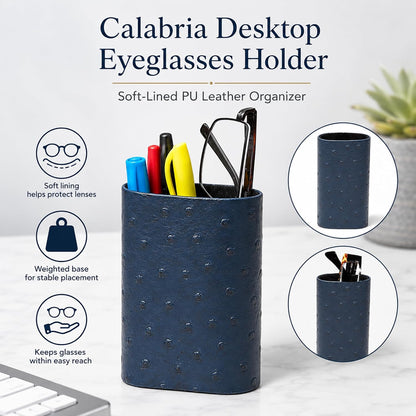Calabria Desktop Eye Glasses Holder Soft Lining Weighted Base Eyeglasses Stand Case Desks Nightstands PU Leather Mens Womens