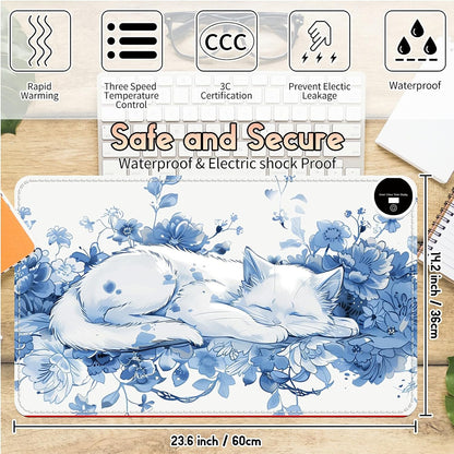 Heated Desk Pad Heated Large Mouse Pad, Electric Quickly Warm Desk Mat with 3 Levels Heating 3 Hours Auto Shut-Off, 31.5" x 13" Warm Gaming Mousepad Hand Foot Warmer, Baby Elephant