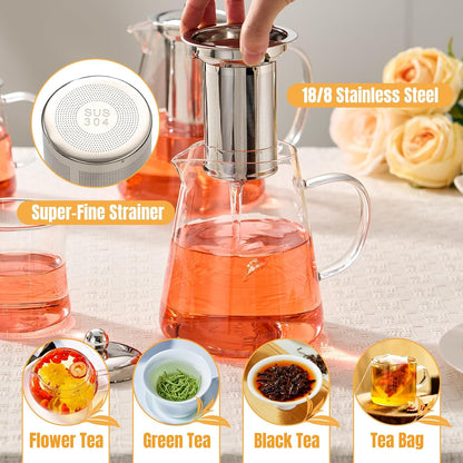 Baalaka Glass Teapot 18.6oz/550ml, Tea Pot with Removable Infusers for Loose Tea, Borosilicate Glass Tea Kettle Tea Maker Stovetop for Camping, Tea Infuser for Loose Leaf Tea Travel | Borosilicate glass tea kettle with infuser; steel strainer for loose