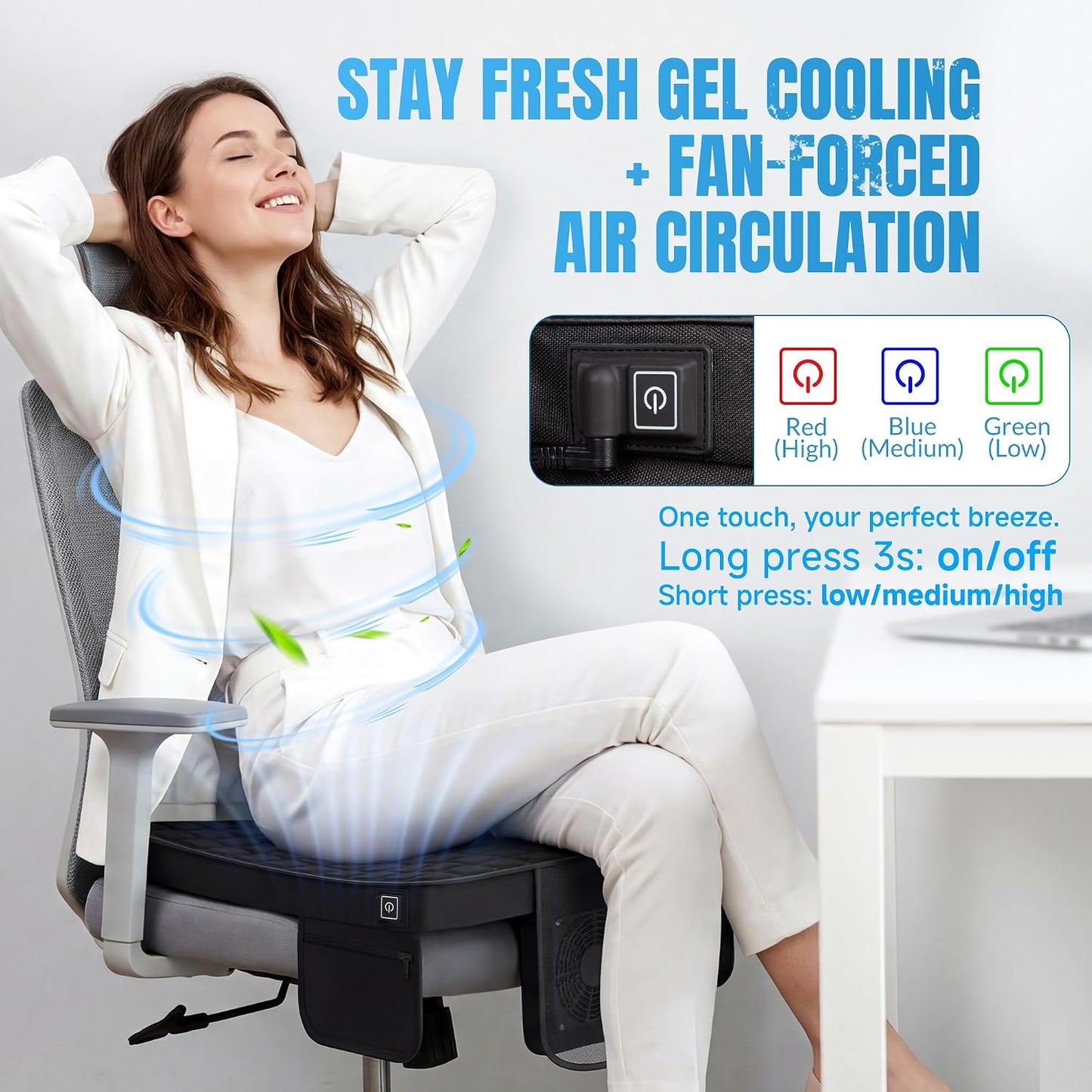 Cooling Seat Cushion with Fan, for Dad, 5V2A USB Powered (No Battery), Gel Cooling Seat Pad with 3-Speed Airflow, Plug-in Portable Seat Cushion for Office Chair, Car, Wheelchair