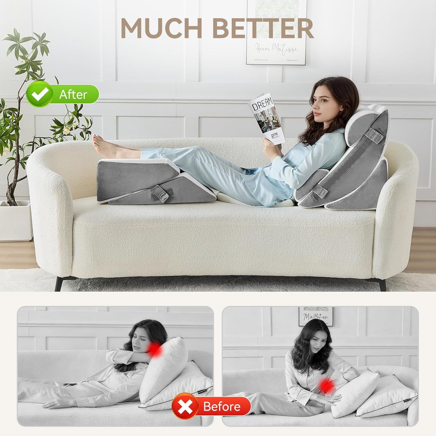 Yojoker Leg Elevation Pillows for Swelling, Memory Foam Wedge Pillow for Legs Blood Circulation, Leg Elevation Pillows for After Surgery, Knee Wedge Pillow for Sleeping Back Hip Ankles Relief