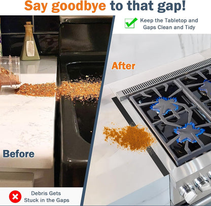 Stove Gap Covers Stainless Steel,2Pack Retractable Stove Gap Filler-Black | (13.8"–27.5" Length, 0.79" Width), Heat-Resistant Guard & Range Trim Kit Between Stove Top & Counter