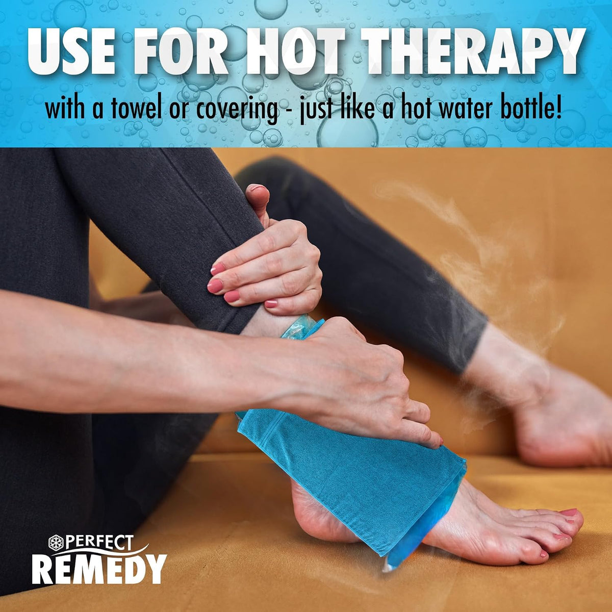 Perfect Remedy Gel Ice Packs for Injuries with Strap Cover, Flexible Hot Cold Compress, Soothing Soft Ice Packs for aid in Injuries Conditions, Alternative to Hot Water Bottles (Blue, Regular)