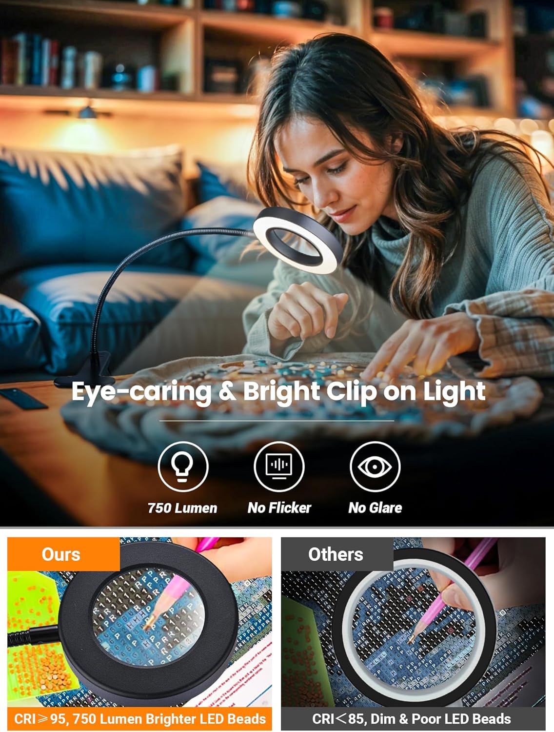 10X Magnifying Glass with Light,5 Colors+10 Brightness Magnifier with Light