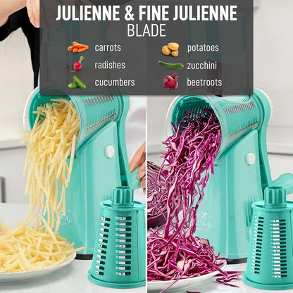 Zulay Kitchen Rotary Cheese Grater 5 Blade Cheese Shredder - Manual Hand Crank Cheese Grater With Reinforced Suction & 5 Interchangeable Drums - Easy to Use, Vegetable Chopper Round Mandoline Slicer - Colors B