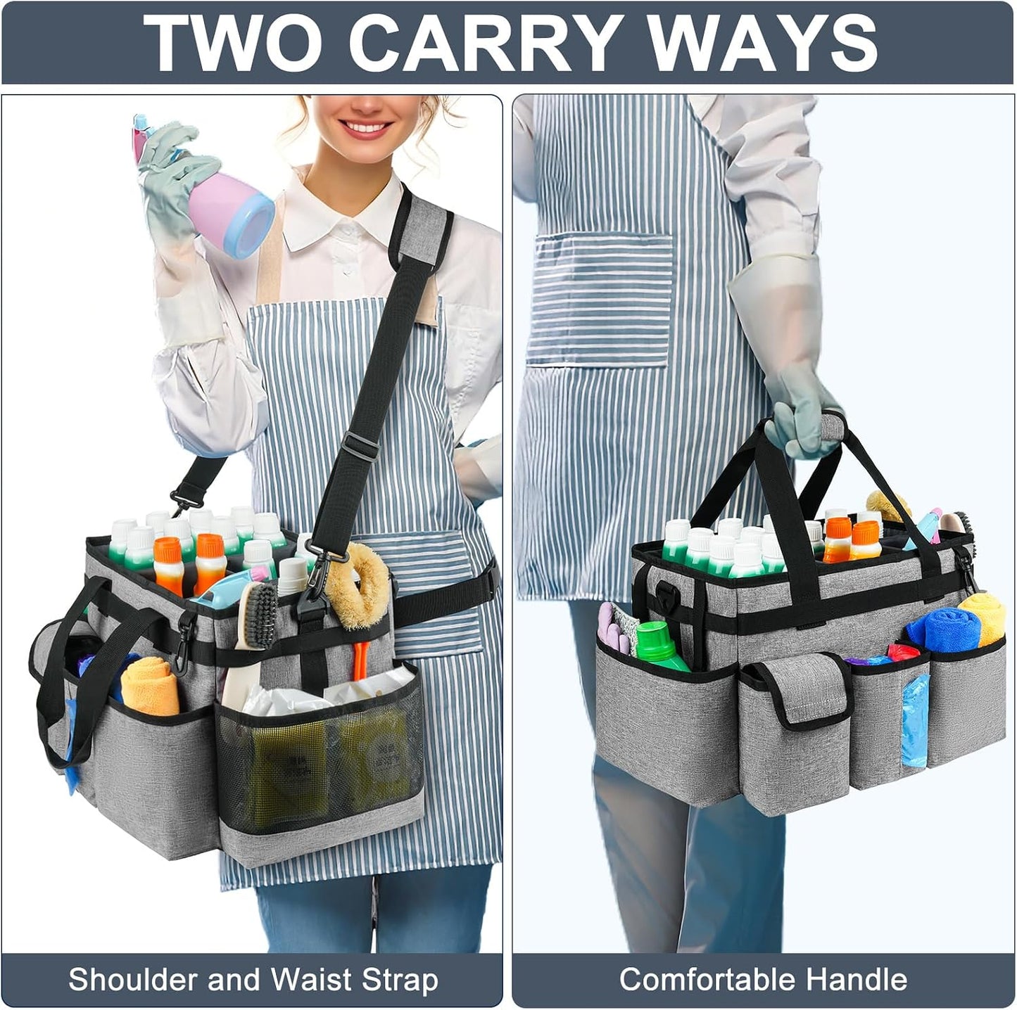 Cleaning Caddy Bag,Large Cleaning Supplies Organizer with Handle for Housekeepers,Purple
