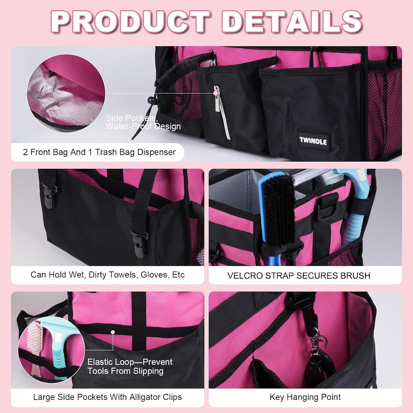 Extra Large Cleaning Caddy Bag with Built-In Support Board, Cleaning Tote Organizer with Removable Divider, Supply Carryall with Adjustable Shoulder Strap and Waist Belt for Cleaners & Housekeeper