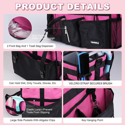 Extra Large Cleaning Caddy Bag with Built-In Support Board, Cleaning Tote Organizer with Removable Divider, Supply Carryall with Adjustable Shoulder Strap and Waist Belt for Cleaners & Housekeeper