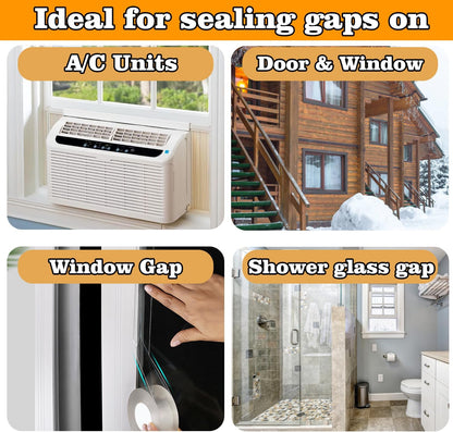 Window Sealing Tape 2 Inch x 33 FT Transparent Window Draft Insulation Residue-Free Clear Weather Stripping Caulk Tape Windproof Weatherproof Window Seal AC Units for Window Glass, Doors Gaps