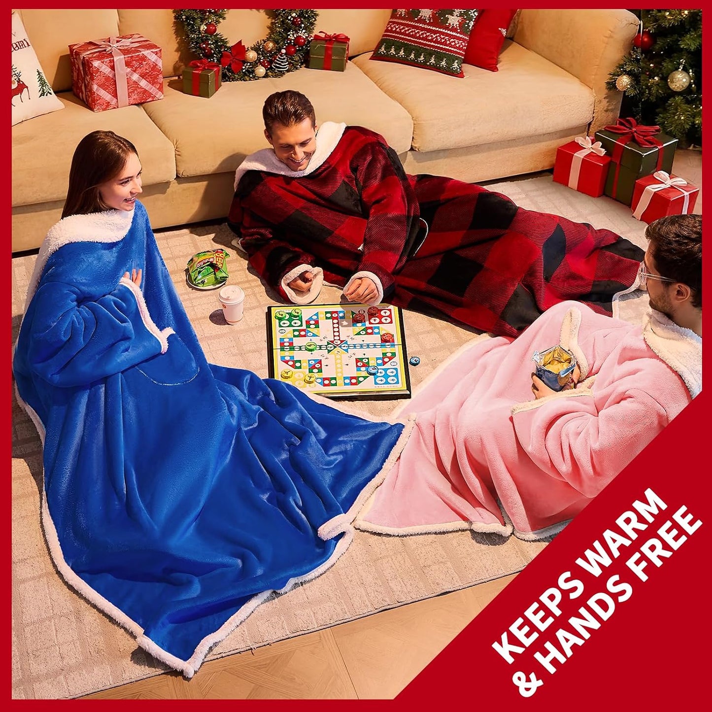 IFNOW Sherpa Wearable Blanket with Sleeves, Oversized Snuggle Robe, Purple | 430GSM Thick, 55x69", Big Pocket, TV Blanket,Fall Winter Dorm Essentials or Office, Christmas Birthday Gifts for Women Men