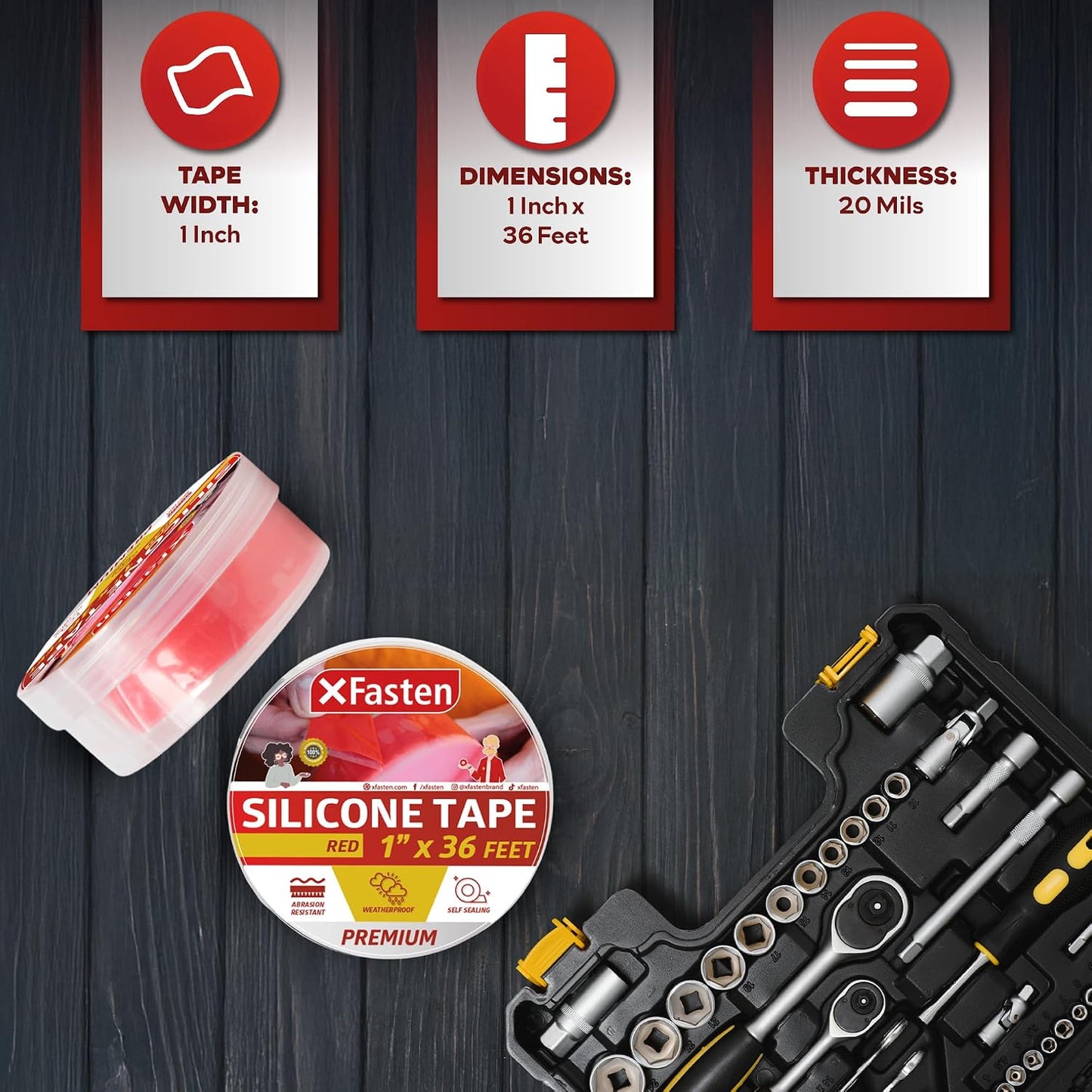 XFasten Self Fusing Silicone Tape Waterproof – 1" x 36 Feet Black, Self Amalgamating Tape, Silicone Rubber for Plumbing, Sealing Pipes, Hose Repair, Outdoor Coax and Electrical Cables – Weatherproof