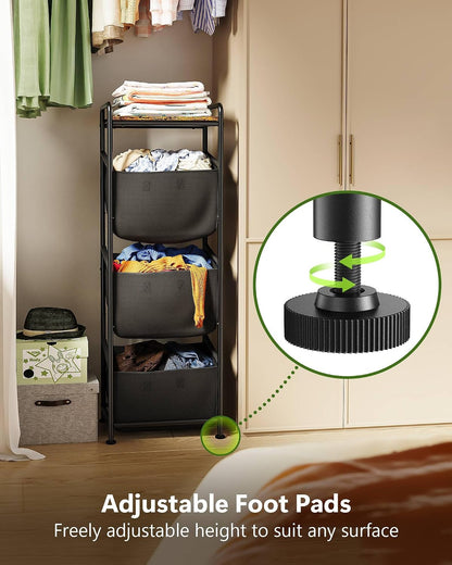 3 Section Laundry Sorter with Removable Bags, 120L Rolling Vertical Laundry Hamper, Stackable Laundry Baskets organizer for Bathroom, Apartment, Dorm (Beige, With Wheel)