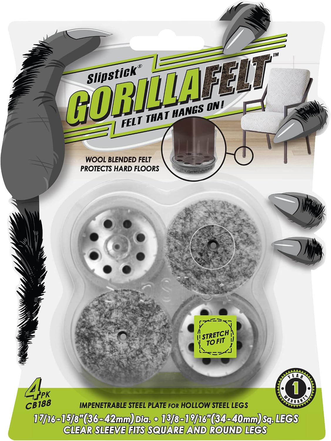 Slipstick Gorilla Felt Furniture Pads (189 Piece Variety Pack) Premium Furniture Pads & Chair Leg Floor Protectors for Hardwood Floors & Hard Surfaces