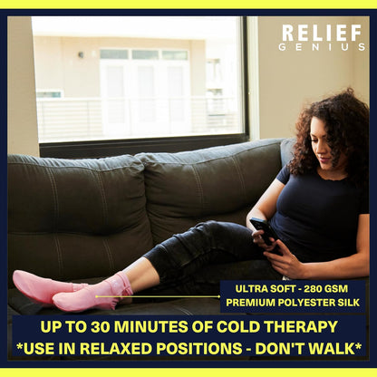 Relief Genius Cold Therapy Socks with Reusable Gel ice Packs - Achieve Relief from Sprains, Muscle Pain, Bruises, Swelling, Edema, Chemotherapy, Arthritis, Post Partum Foot (Black, Large)