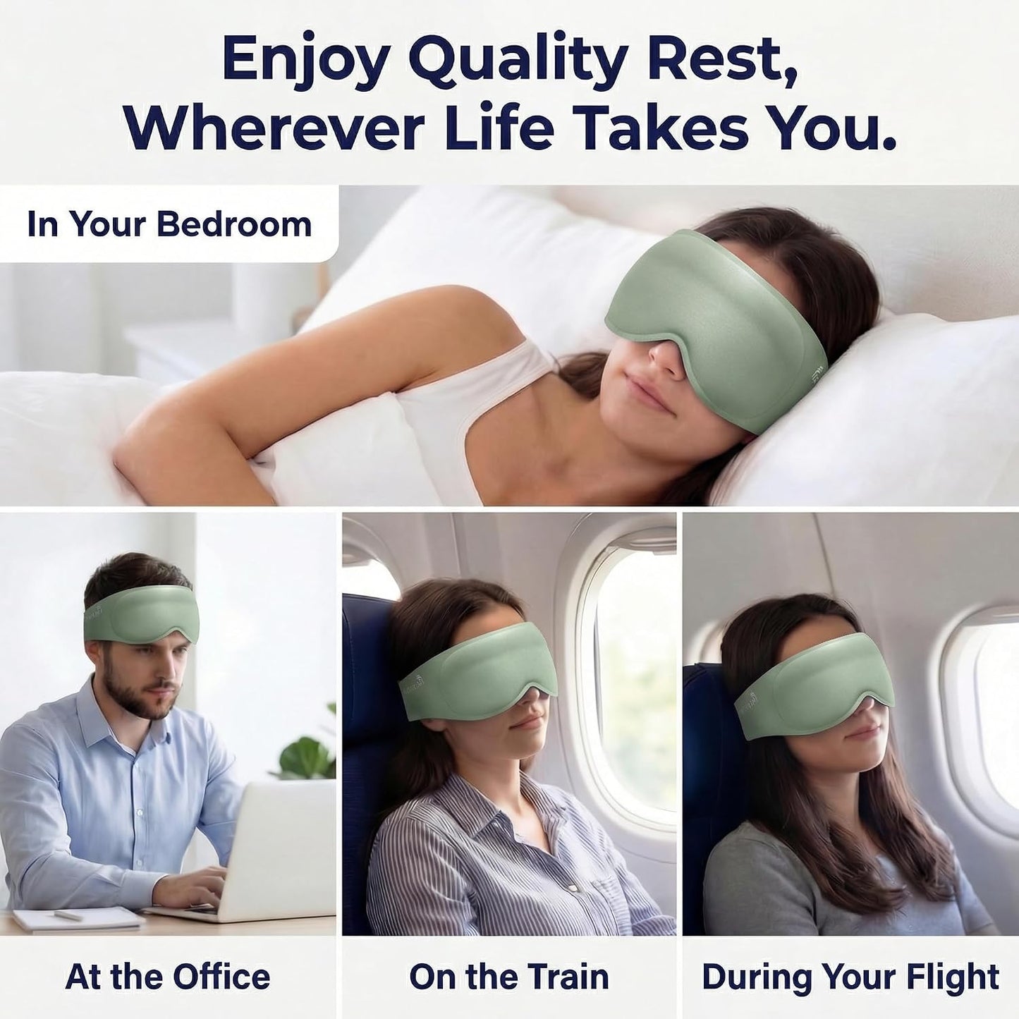 FACEMOON 3D Blackout Weighted Eye Mask for Sleep, Airplane Travel Essential | Long flights, road trips, gentle weighted comfort, deep cups, lash-friendly, adjustable strap, daytime naps for men & women