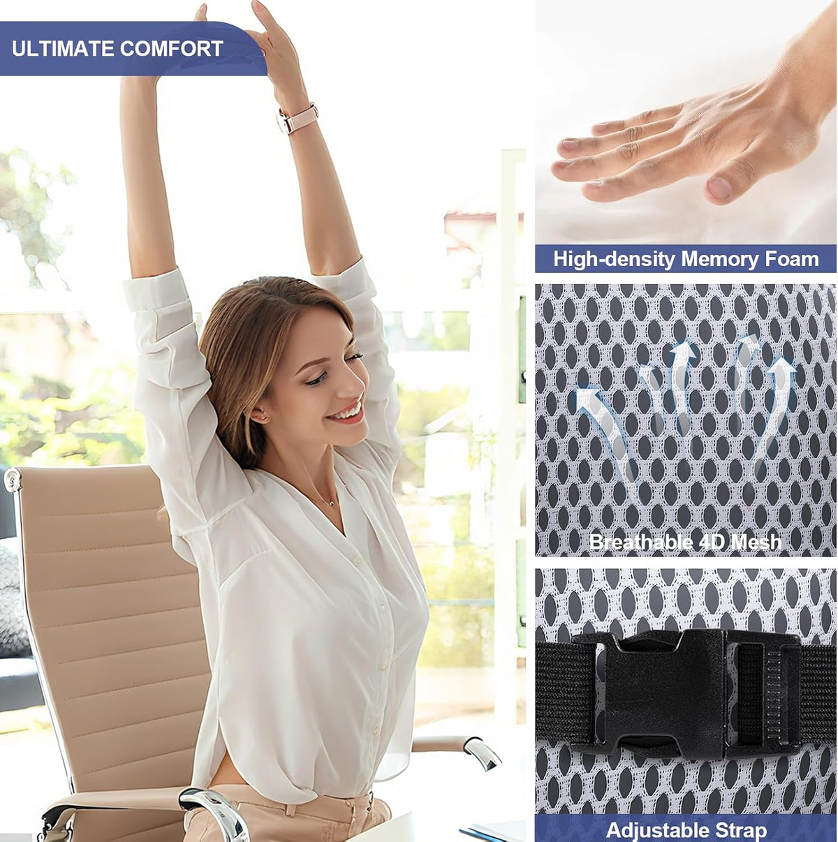 BYMECOST Lumbar Support Pillow for Car, Memory Foam Car Back Cushion