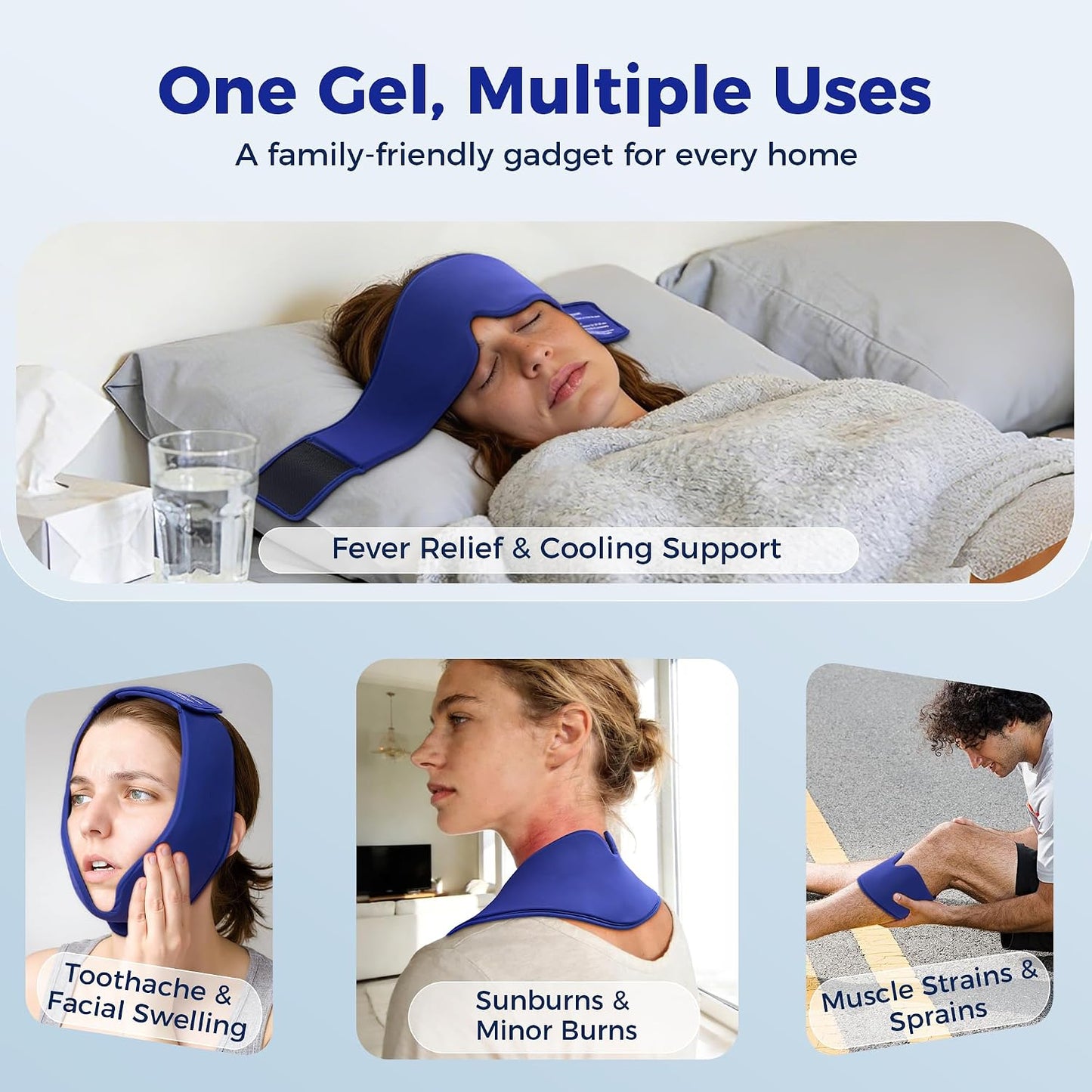 Cooling Gel Eye Mask Sleep: FSA -HSA Eligible, Cold Compress for Puffy Eyes & Migraine Relief - Reusable Gel Weighted Sleeping Mask for Dark Circles & After Surgery, Eye Care,Ice Pack for Eyes, Blue