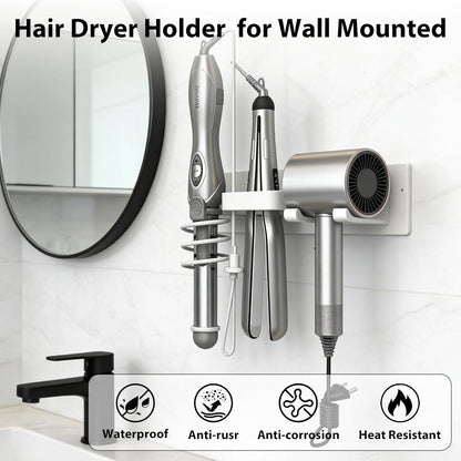 Hair Dryer Holder Hair Tool Organizer Metal Wall Mount (Gold) | Heat Resistant Hair Tool Organizer, Metal Wall Mount Storage, Bathroom Counter Space Saver, Blow Dryer Holder