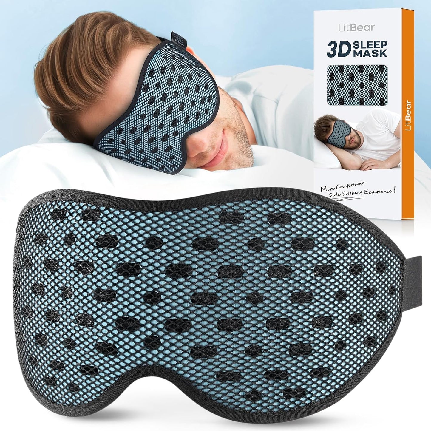LitBear Breathable Sleep Mask, 3D Eye Mask Sleep for Side Sleepers Women Men