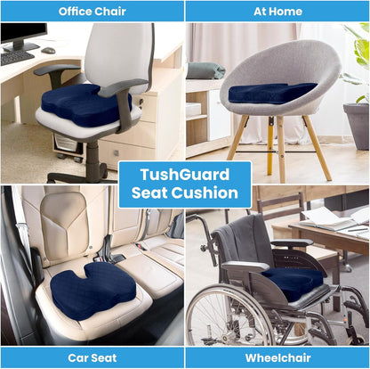 TushGuard Office/ Car Seat Cushion, Non-Slip Sciatica & Back Coccyx Tailbone Pain Relief Chair Pad, Memory Foam Butt Pillow for Computer Desk, Wheelchair, Driving (Black)